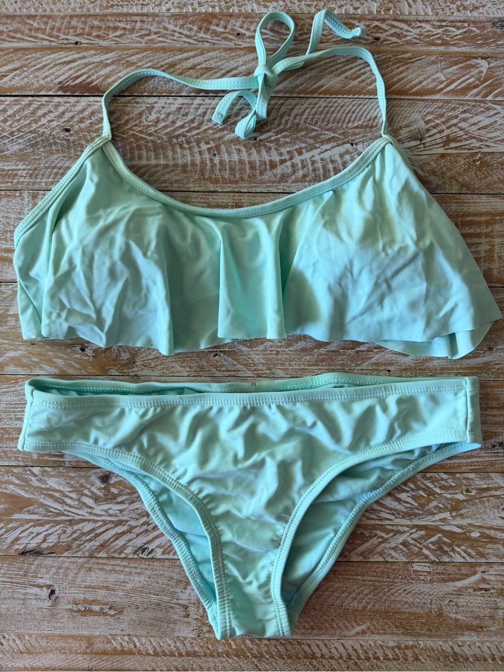 🧜🏼‍♀️ Ruffle/Scrunch Butt! Mint Green Halter Bikini Set by Hot Water 🫧 ~medium